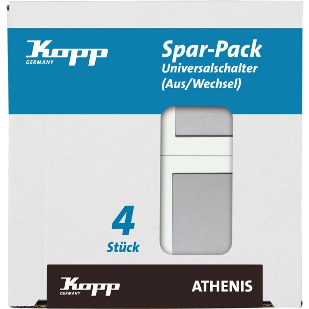 ATHENIS - Profi-Pack: 4 Universalschalter (Aus-/Wechsel), Farbe: stahl