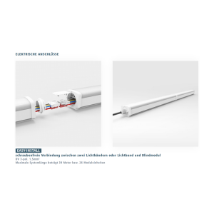 Lichtband Feuchtraum IP65 Serie LBL 600mm 70W/60W/40W 3000K/4000K/5700K einstellbar mit Schalter