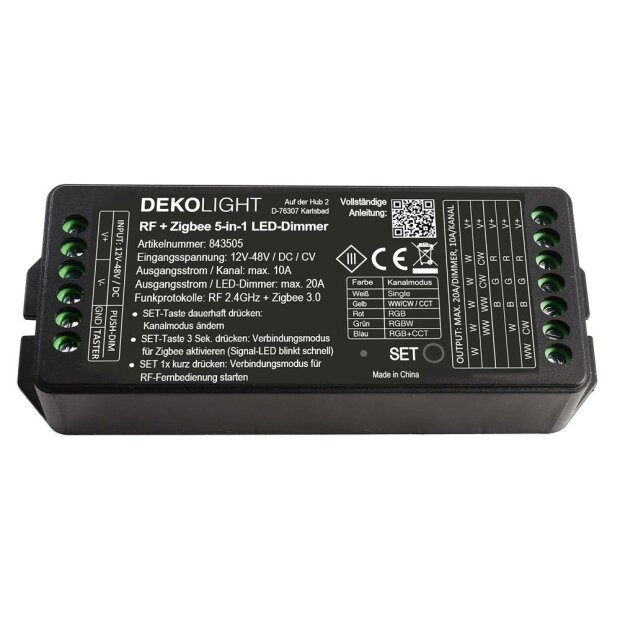 Deko-Light, Steuerung RF, RF-smart, LED-Dimmer 5-in1, 5 Kanal, 12-48V, 20A, IP20, Spannungskonstant,