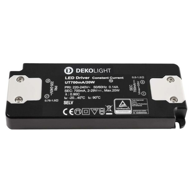 Deko-Light, Netzgerät (CC, DC), FLAT, CC, UT700mA/20W, 1,4-20,0 W, 220-240 V/AC, Ausgangsspannung mi