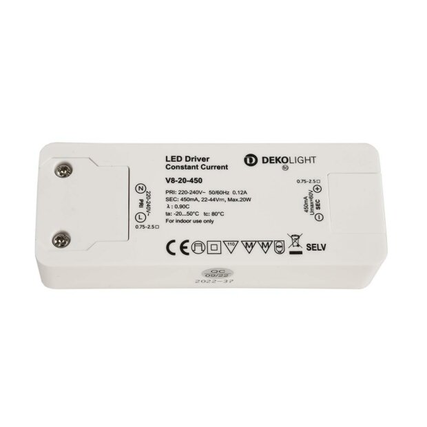 Deko-Light, Netzgerät (CC, DC), BASIC, CC, V8-20-450mA/44V, 9,9-20,0 W, 220-240 V/AC, Ausgangsspannu