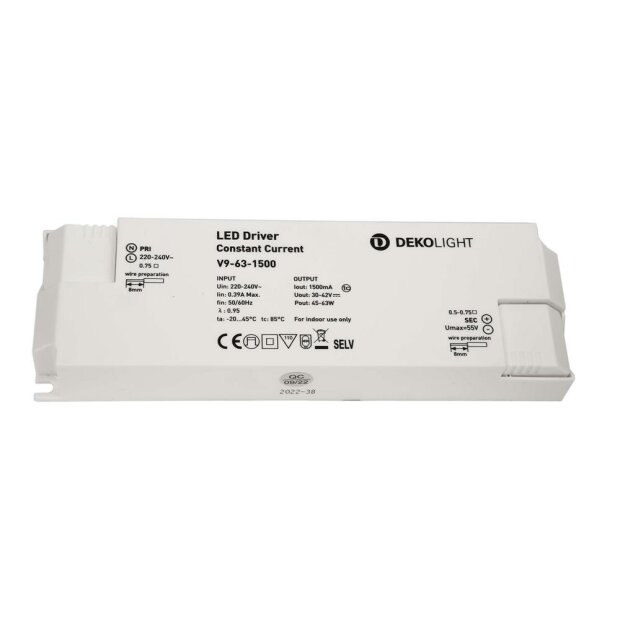 Deko-Light, Netzgerät (CC, DC), BASIC, CC, V9-45-1500mA/42V, 45,0-63,0 W, 220-240 V/AC, Ausgangsspan