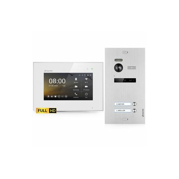 BALTER EVO HD KIT WIFI - EVO-HD-KIT-2FAM-WIFI - 2-Draht BUS WIFI Video-Türsprechanlagen Komplettsystem mit iOS / Android App bestehend aus: 2x EVO-HD-7M-WIFI "White" HD Video Touchscreen- Monitoren, 7 Zoll