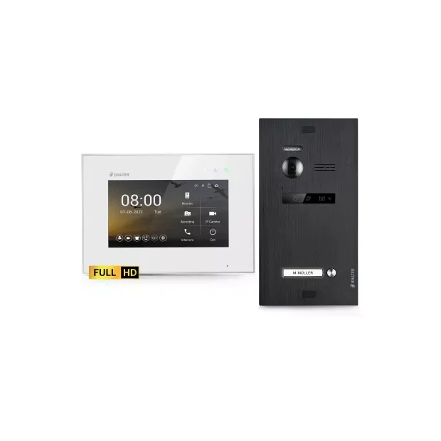 BALTER EVO HD - 2-Draht IP-BUS KIT, Black, Full HD Türstation für 1 Teilnehmer, 175° + HD 7" WIFI Monitor, EVO2 App, Touchscreen + Hauptstromverteiler