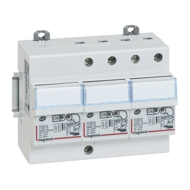 Überspannungsableiter mit integr.Vorsicherung Typ2+3, 3+1 Schalt.,12kA, Isc 6kA