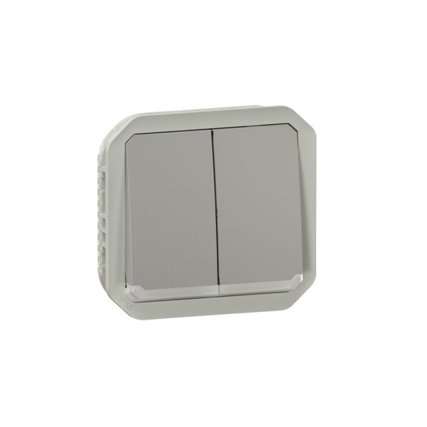 Plexo New Einsatz Doppelwechselschal 10AX/Taster bel 10A, SL,IP55, IK08, Grau
