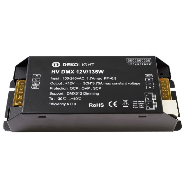 Deko-Light, Netzgerät (CV, DC) dimmbar, BASIC, DIM, CV, HV DMX 12V/135W, DMX512, 135.0 W, 100-240 V/