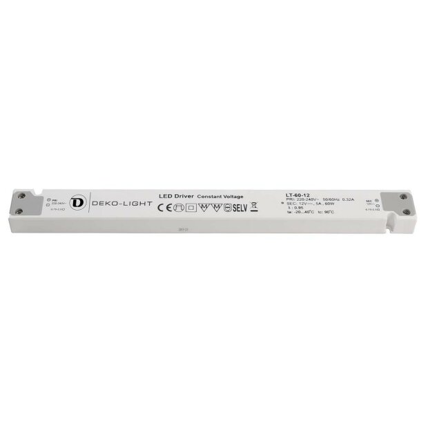 Deko-Light, Netzgerät (CV, DC), LONG-FLAT, CV, LT-60-12, 60.0 W, 220-240 V/AC, Ausgangsspannung: 12