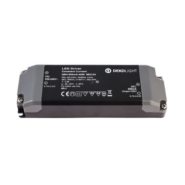 Deko-Light, Netzgerät (CC, DC), BASIC, CC, Q8H-500mA/40W, 13,0-40,0 W, 220-240 V/AC, Ausgangsspannung min./max.: 27-80 V/DC