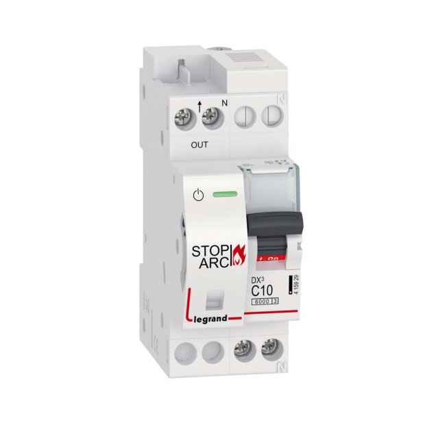 DX3 AFDD Brandschutzschalter mit LS-Schalter C10 A, 1P+NR, 6kA, 230VAC, 2TE