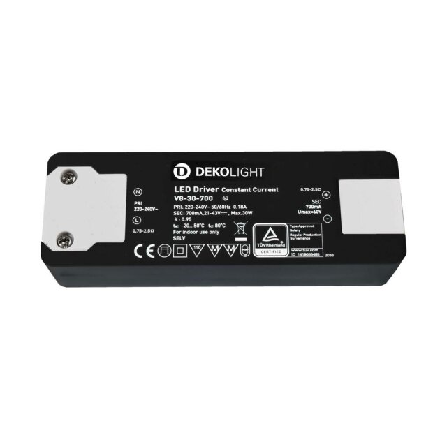 Deko-Light, Netzgerät (CC, DC), BASIC, CC, V8-30-700mA/30W, 14,0-30,0 W, 220-240 V/AC, Ausgangsspannung min./max.: 21-43 V/DC