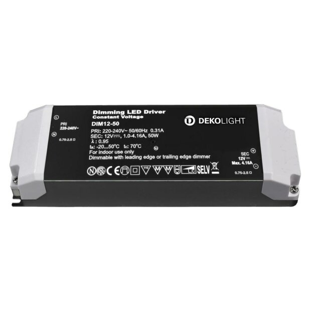 Deko-Light, Netzgerät (CV, DC) dimmbar, BASIC, DIM, CV 12V 12-50W, Mit Phasenanschnittsdimmer<br/>Mi