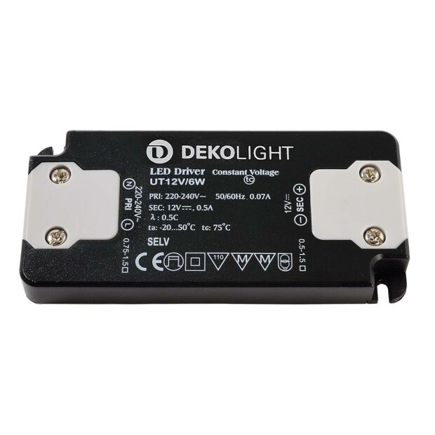 Deko-Light, Netzgerät (CV, DC), FLAT, CV, UT12V/6W, 6.0 W, 220-240 V/AC, Ausgangsspannung: 12 V/DC,