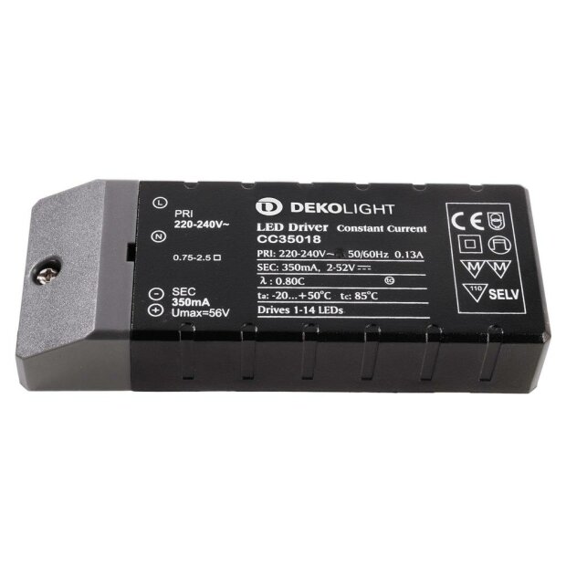 Deko-Light, Netzgerät (CC, DC), BASIC, CC, CC350mA 18/18W, 0,7-18,0 W, 220-240 V/AC, Ausgangsspannung min./max.: 2-52 V/DC