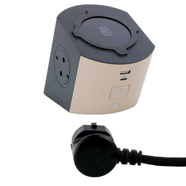 Power Workstat W-Charging,USB A+C,2x Steckdose,2m Kabel Farbe: Braun-/Dunkelgrau