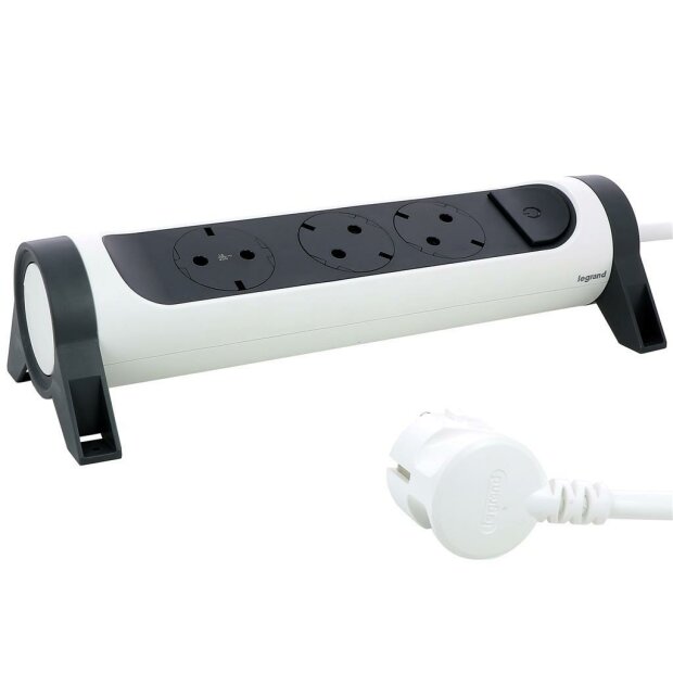 Drehbare Steckdosenleiste 3x Steckdose, 5m Kabel Farbe: Ultraweiß/Schwarz