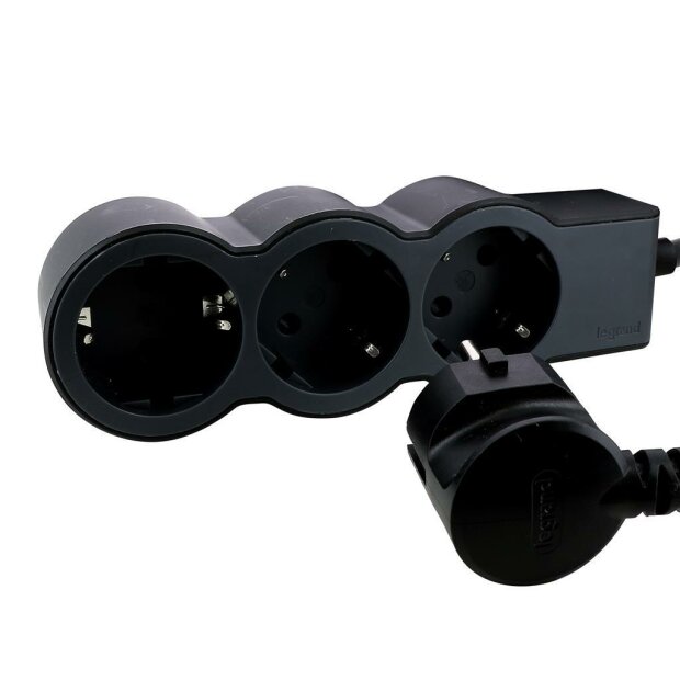 Flache Steckdosenleiste 3x Steckdose, 1,5 Meter Kabel Farbe: Schwarz