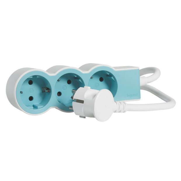 Flache Steckdosenleiste 3x Steckdose, 1,5 Meter Kabel Farbe: Soft Blue