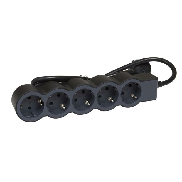 Flache Steckdosenleiste 5x Steckdose, 1,5 Meter Kabel Farbe: Schwarz