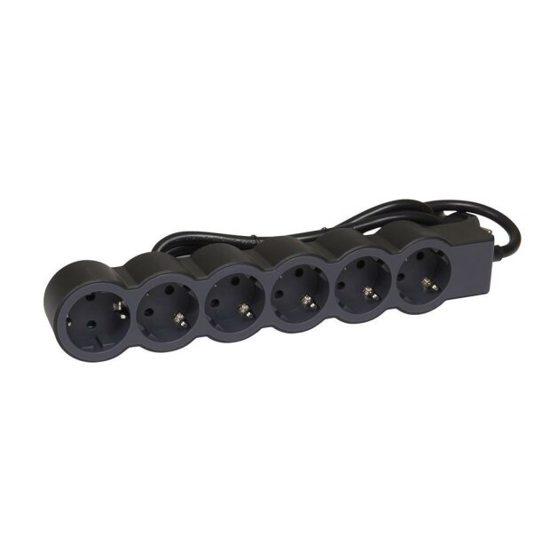 Flache Steckdosenleiste 6x Steckdose, 3 Meter Kabel Farbe: Schwarz