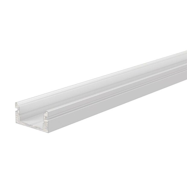 Profil, U-Profil flach AU-01-08, 8 - 9,3 mm LED Stripes, Aluminium, Weiß, Tiefe: 2000 mm, Breite: 14