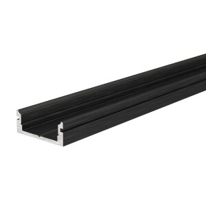 Profil, U-Profil flach AU-01-12, 12 - 13,3 mm LED Stripes, Aluminium, Schwarz, Eloxiert, Tiefe: 2000