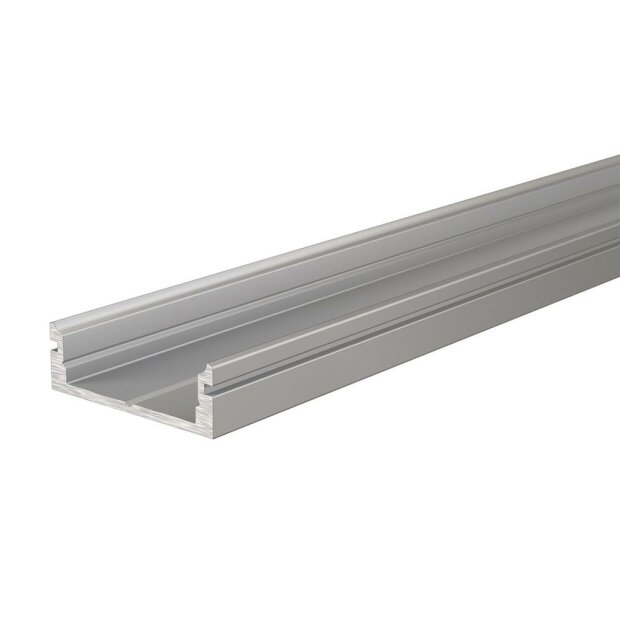 Profil, U-Profil flach AU-01-15, 15 - 16,3 mm LED Stripes, Aluminium, Silber, Eloxiert, Tiefe: 2000