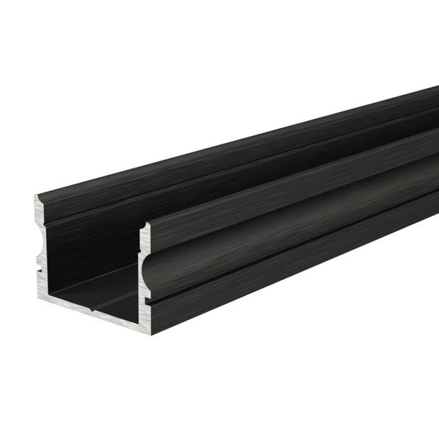 Profil, U-Profil hoch AU-02-15, 15 - 16,3 mm LED Stripes, Aluminium, Schwarz, Eloxiert, Tiefe: 2000