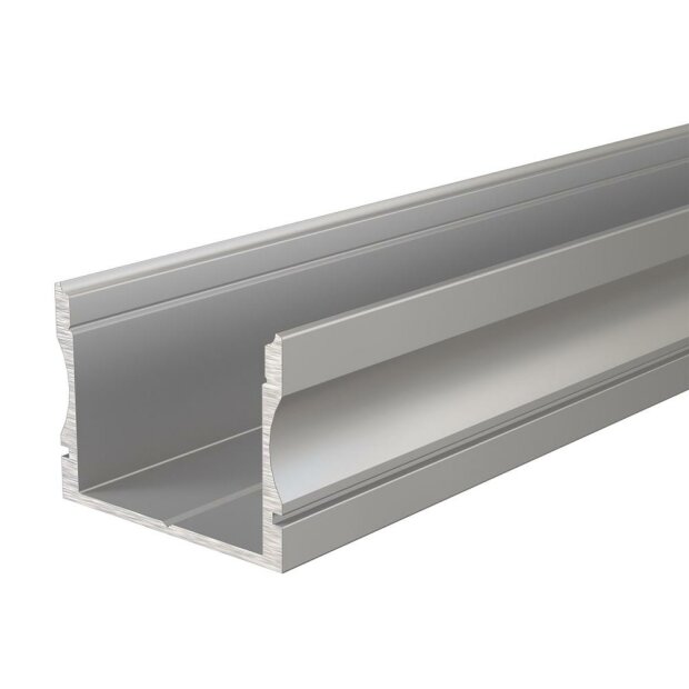 Profil, U-Profil hoch AU-02-20, 20 - 21,3 mm LED Stripes, Aluminium, Silber, Eloxiert, Tiefe: 2000 m