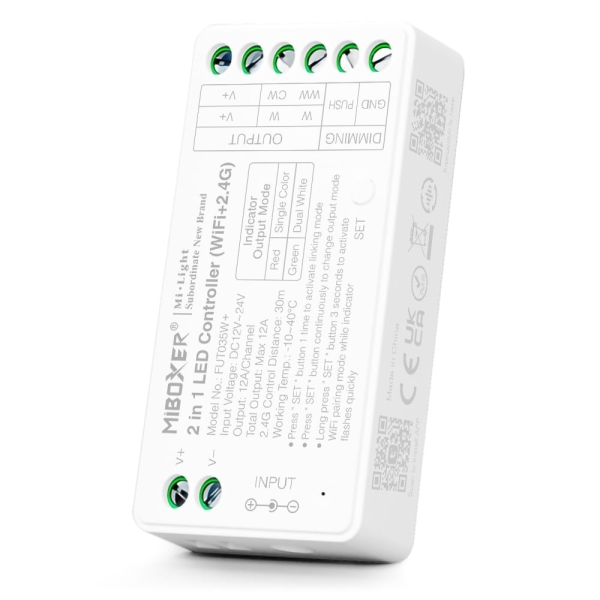 MiBoxer 2in1 Controller | Einzelfarbe & CCT | Wifi + 2.4GHz | Tuya Alexa Google Steuerung | Weiß | Model FUT035W+ | 12V-24V