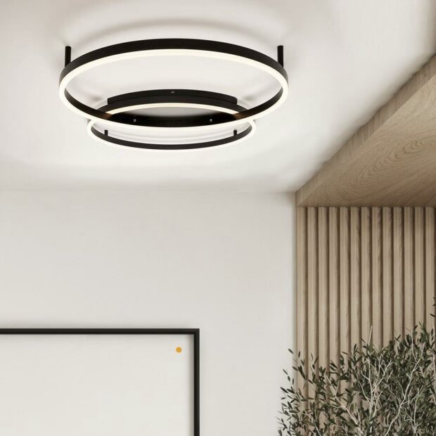 s.luce Ring LED Deckenleuchte 2-flammig, 60/60, Schwarz, Phasenanschnitt/-abschnitt, (Dimmschalter)