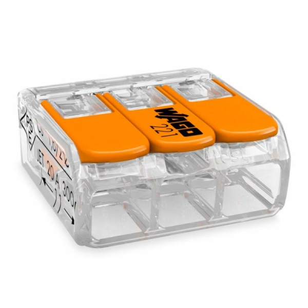 WAGO 221-413 COMPACT-Verbindungsklemme 3x, für alle Leiterarten,max. 4 mm² (50Stück)