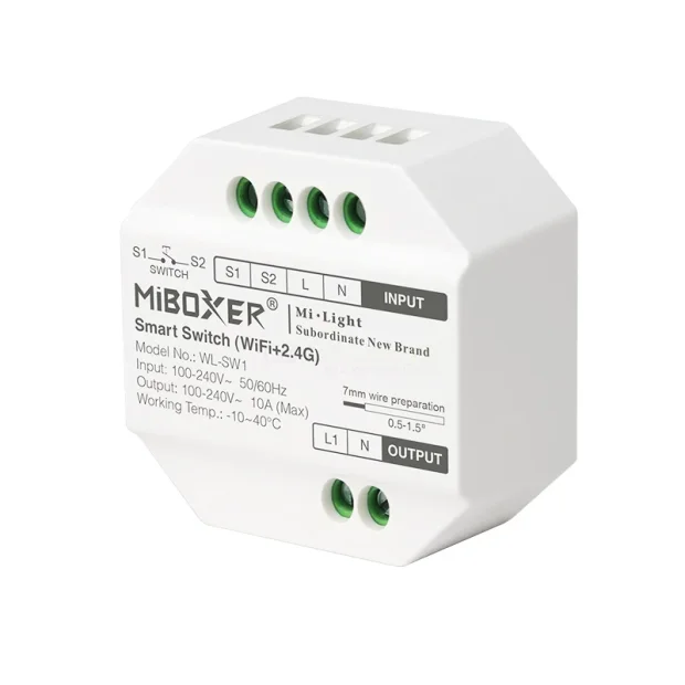 MiBoxer WiFi + 2.4GHz Smart Switch | SupportTuya Smart / Third Party voice / Push Dimmer | 100 - 240V AC | max. 10A | Model WL-SW1