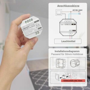 MiBoxer LED Funkdimmer (AC Triac RF+Push Dimmer) 300W |...