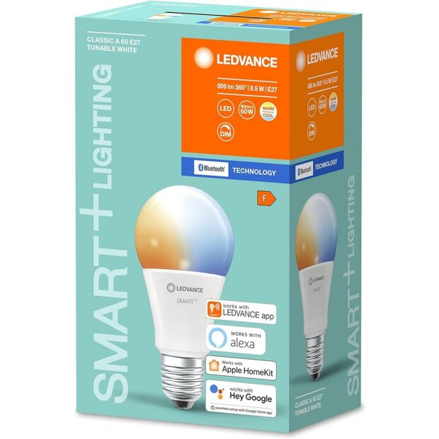 LEDVANCE Bluetooth SMART+ Classic LED Lampe Tunable Weiß (ex 60W) 9W / 2700-6500K E27