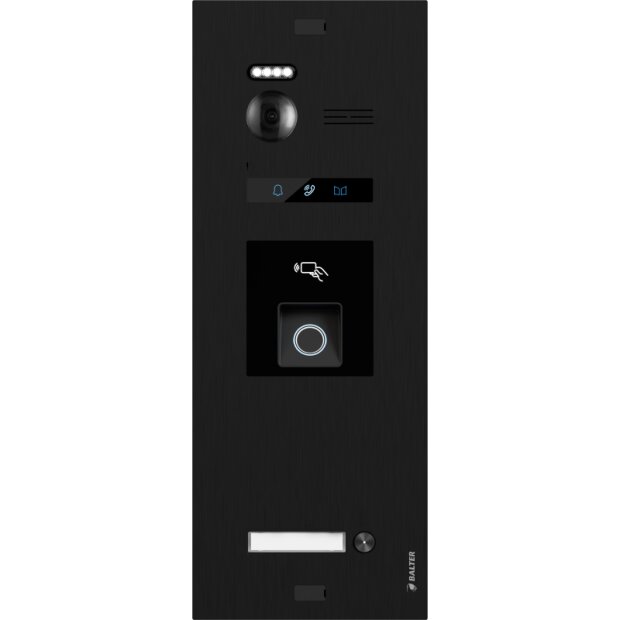 EVO-HD-BLACK-FN-1FAM Türstation in Schwarz für 1Teilnehmer mit Fingerprintmodul und Full HD Video (1080p), 2- Draht IP-BUS Technologie (Video / Audio / Strom), 175° Weitwinkelkamera