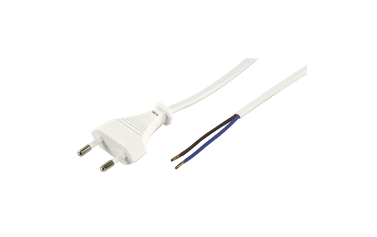Euro-Netzkabel McPower mit blaken Enden | 2x0,75mm² | weiß | Länge 1,5M