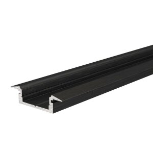 Profil, T-Profil flach ET-01-12, 12 - 13,3 mm LED Stripes, Aluminium, Schwarz, Eloxiert, Tiefe: 2000