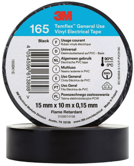 3M Temflex 15mmx10m Schwarz 165BK1E Vinyl-Isolierband 0,15mm 7100184723