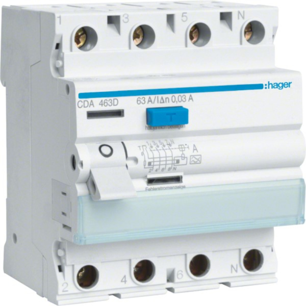 FI-Schutzschalter A 4p 400V 63A 0,03A 4TE REG HAGER