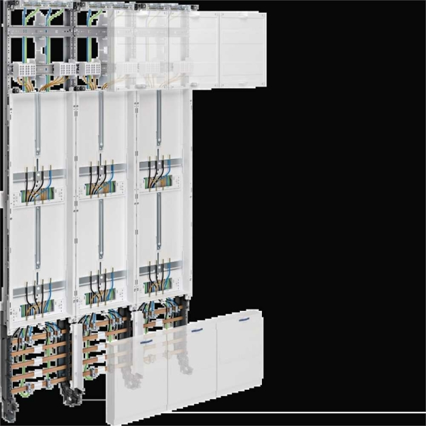 Komplettfeld, 63A, 6Z, 3-Punkt-Befestigung, 6V, 1350x750mm, mit Sammelschiene 5-polig, 300mm, ZL53X8 HAGER