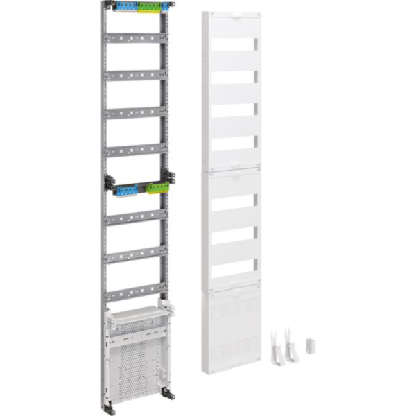 Verteilerfeld, 7x12TE, Abschlusspunkt, Zählerplatz (APZ), 250x1350x96mm, mit Ausschnitt, Mit N-PE-Klemmen, mit Abdeckung, mit Montageplatte, HAGER