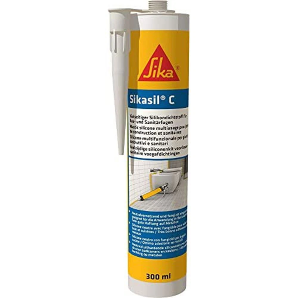 Sikasil C 300ml, weiß, neutralvernetzender Silicondichtstoff für Sanitär- und Bau