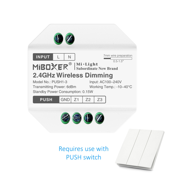MiBoxer PUSH1-3 I 2.4GHz Wireless Dimming (3-Zone)