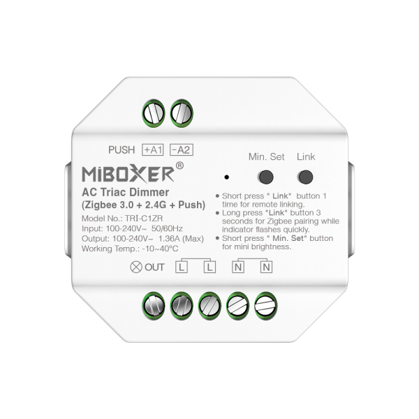 MiBoxer TRI-C1ZR I AC Triac Dimmer (Zigbee 3.0 + 2.4G + Push) I IP20