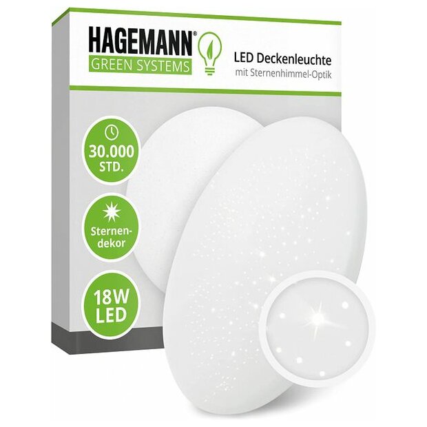 HAGEMANN Deckenaufbauleuchte Sternenhimmel - 18W, KW 6500K, 1800lm, IP44 (weiß, rund)