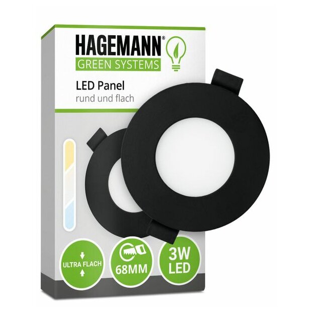 Hagemann 3W Deckeneinbauleuchte l ⌀68mm l 3000K l inkl.Trafo l schwarz