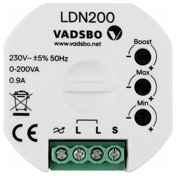 VADSBO LDN200 Tastdimmer - 0-200W, ohne Nullleiter (weiß)