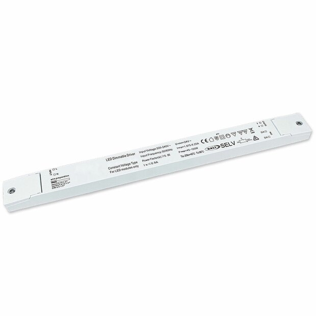 LED PWM-Trafo 24V/DC, 0-150W, ultraslim, Push/DALI-2 dimmbar, SELV