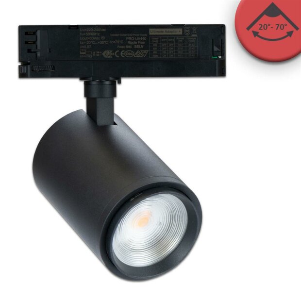 3-Phasen Schienen-Strahler fokussierbar, 34W, 20°-70°, schwarz matt, Meat 1900K